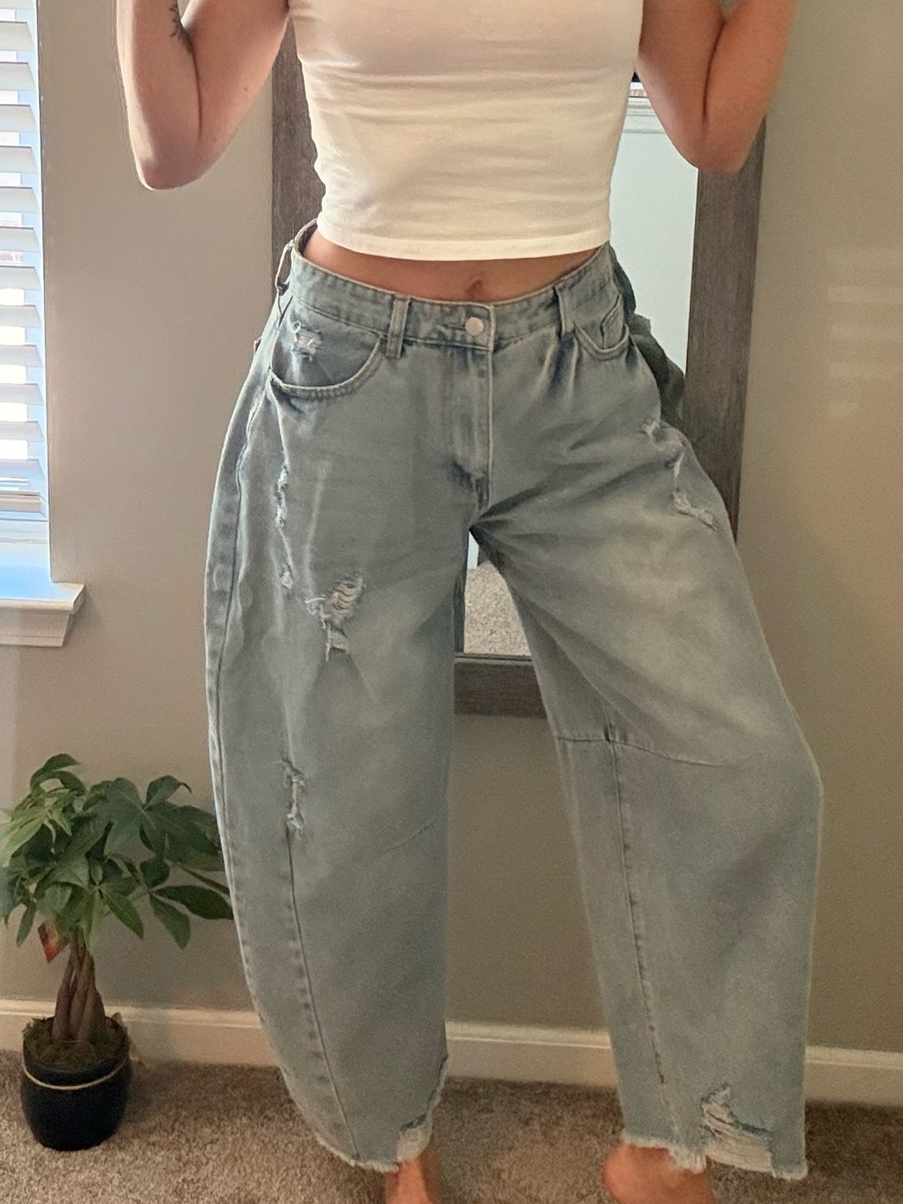 SHEIN Faded Blue Distressed Boyfriend Jeans